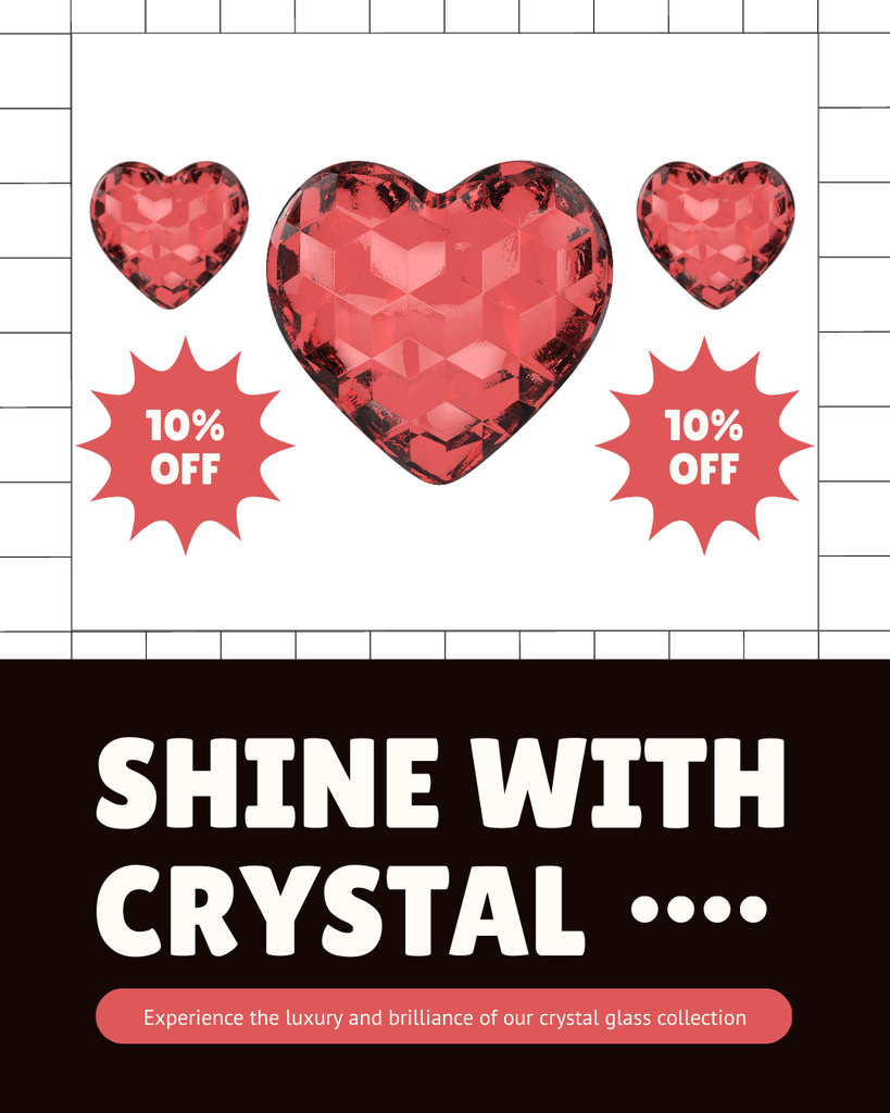 Glass Red Hearts At Reduced Price Instagram Post Vertical Design Template
