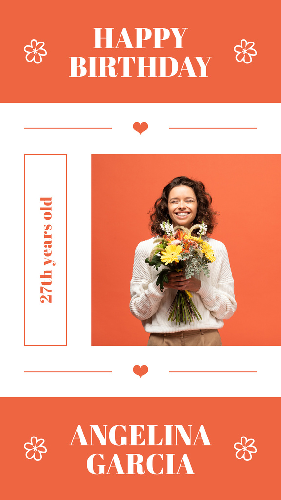Modèle de visuel Happy Birthday Girl with Bouquet of Flowers - Instagram Story