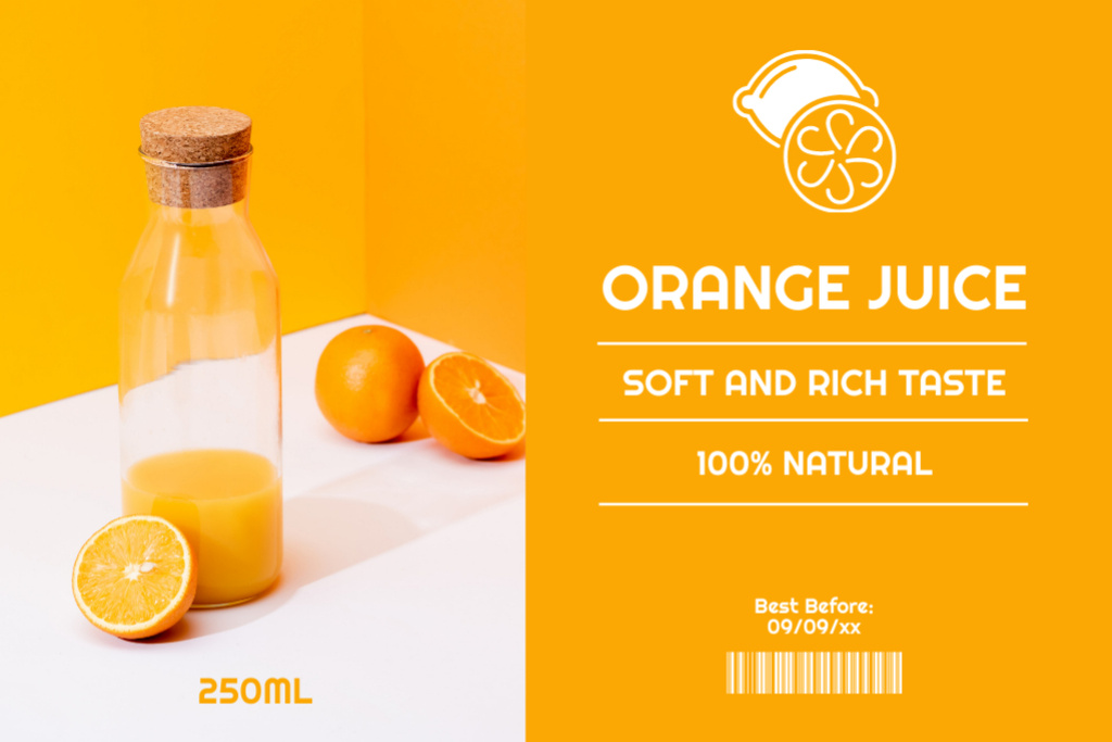 Soft Orange Juice In Bottle Offer Label Design Template