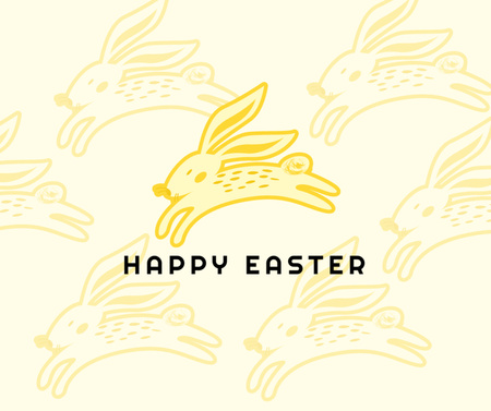 Happy Easter Day Greeting with Rabbits Facebook Design Template
