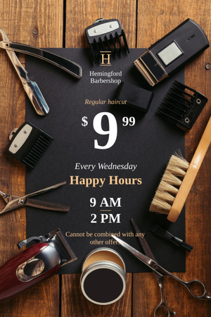 Plantilla de diseño de Anuncio de barbería Happy Hours Flyer 4x6in 