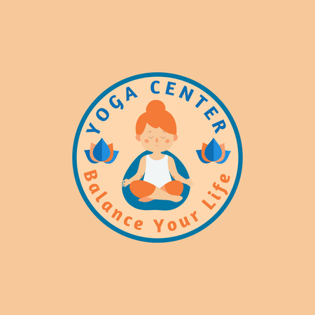 Yoga Center Ads with Meditating Woman Logo Tasarım Şablonu