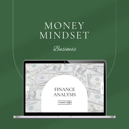 Plantilla de diseño de análisis financiero con dinero de la pantalla del ordenador portátil Instagram 