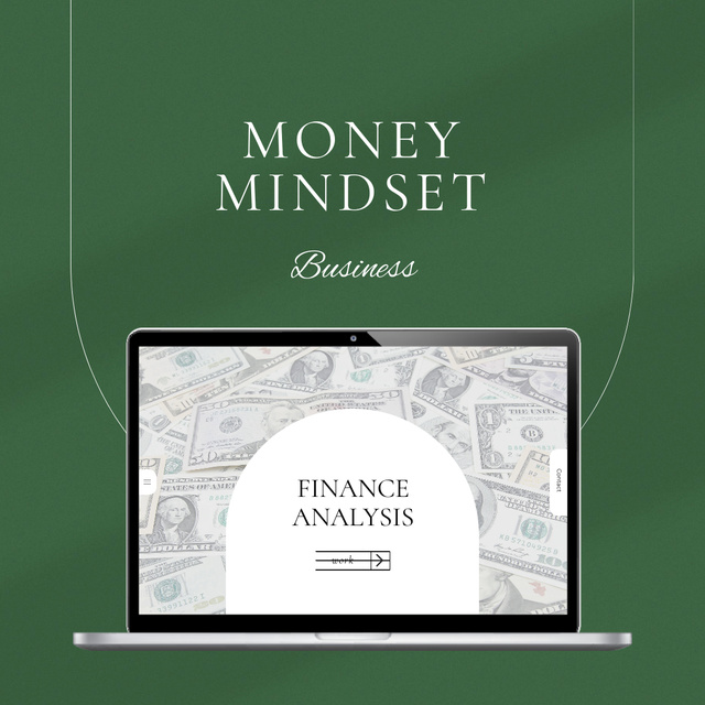 Finance Analysis with Money of laptop screen Instagram Design Template