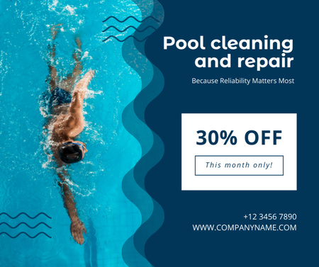 Designvorlage Discount for Repair and Cleaning of Pools für Facebook