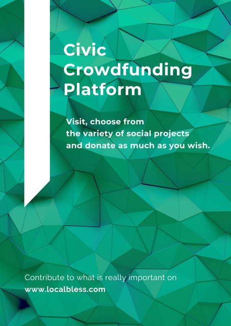 Crowdfunding Platform Ad with Green Pattern Posterデザインテンプレート