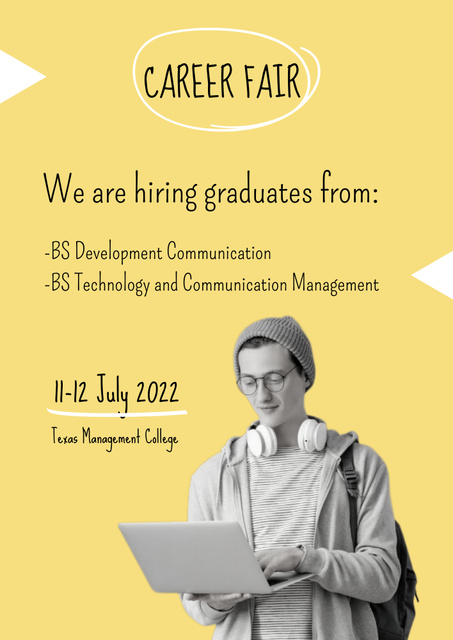 Graduate Career Fair Event Ad with Student and Laptop Poster B2 Design Template