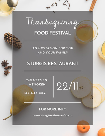 Thanksgiving Festival With Autumn Fruits and Spices Invitation 13.9x10.7cm Design Template