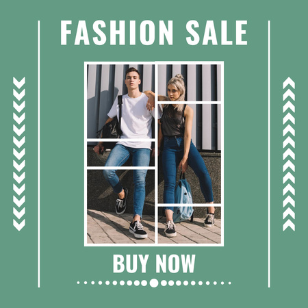 Fashion Sale with Young Man and Woman Instagram Design Template