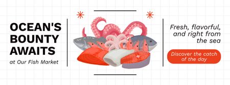 Ontwerpsjabloon van Facebook cover van Aanbieding van zeevruchten met illustratie van octopus