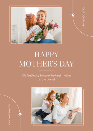 Mom with Cute Little Girl on Mother's Day Poster Design Template