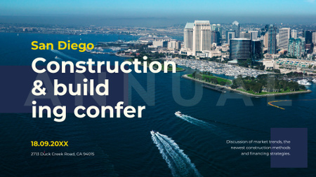 building conference bejelentése modern city view FB event cover tervezősablon