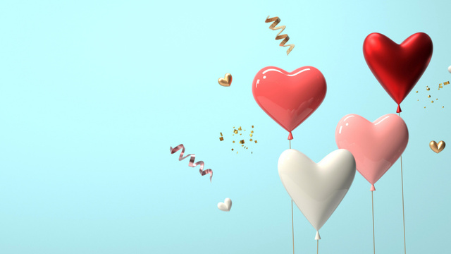 Valentine's Day Holiday with Hearts-Shaped Balloons Zoom Background Design Template