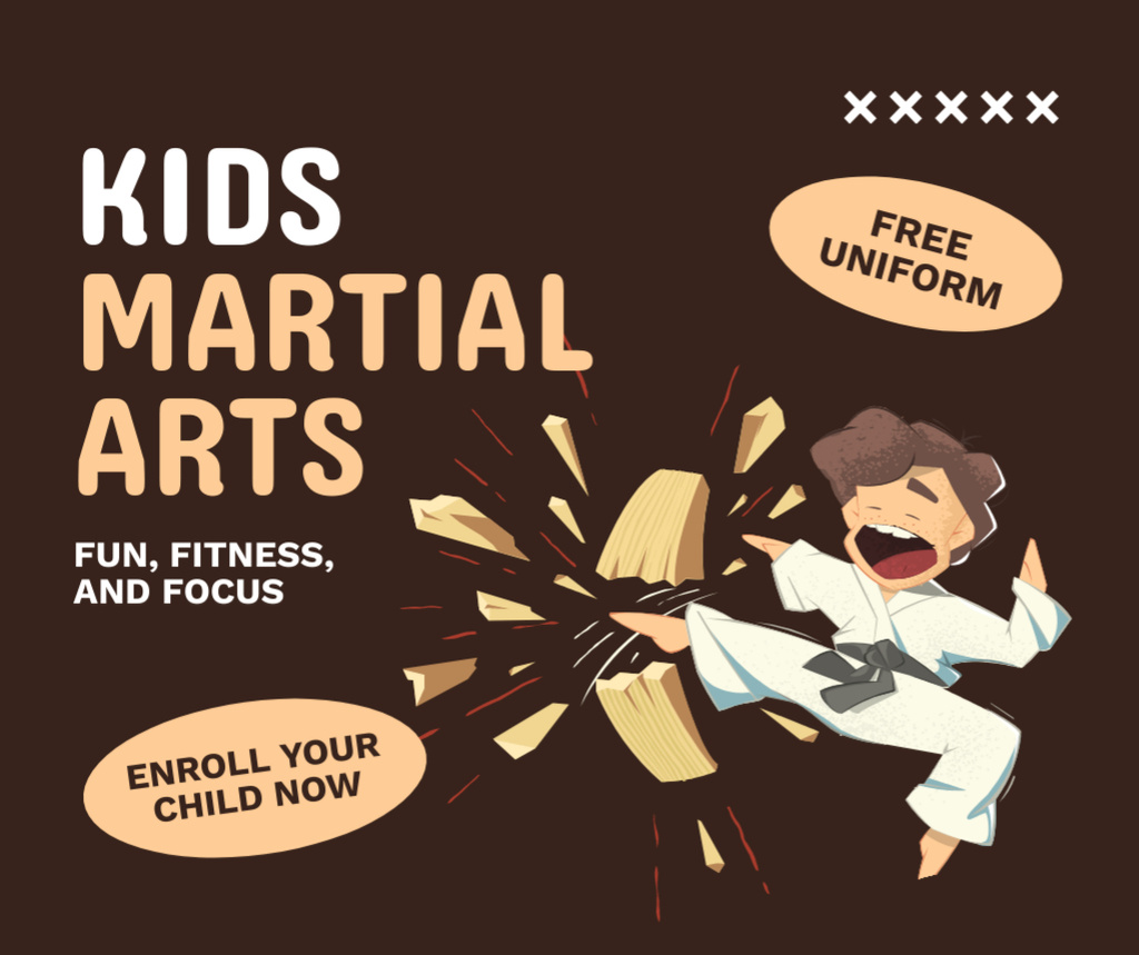 Kids' Martial Arts Classes Ad with Little Fighter Facebookデザインテンプレート