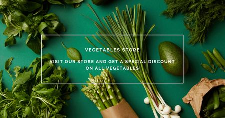 Healthy Vegetables And Greens With Discount Offer Facebook AD Design Template