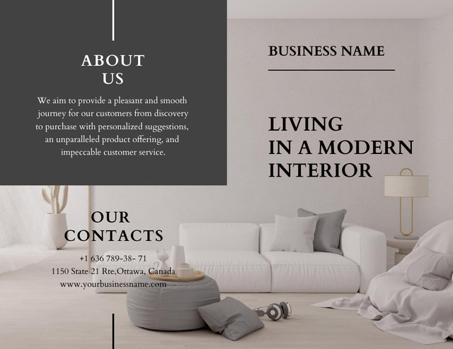 Home Decor Offer with Modern Room Interior with Stylish Sofa Brochure 8.5x11in Bi-fold – шаблон для дизайну