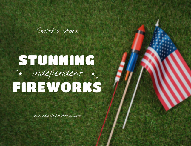 USA Independence Day Celebration With Fireworks on Green Grass Postcard 4.2x5.5inデザインテンプレート