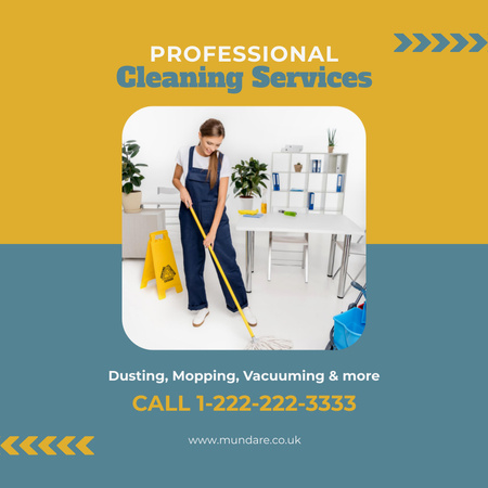 Designvorlage Cleaning Service Offer with Girl with Mop für Instagram AD