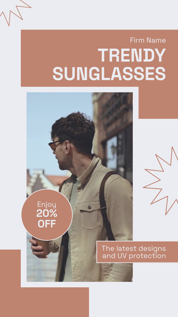 Young Man in Promotional Sunglasses of Latest Collection Instagram Video Story Šablona návrhu