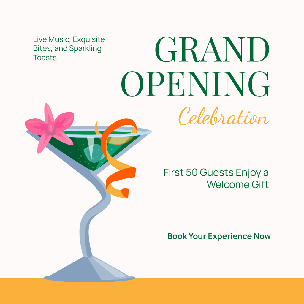 Designvorlage Grand Opening Celebration With Exquisite Cocktail And Gift für Instagram AD