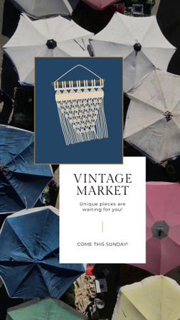 Designvorlage Vintage Market mit Regenschirm-Ankündigung für TikTok Video