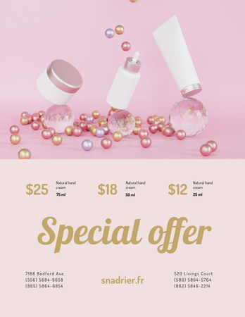 Designvorlage Natural Hand Cream Sale Offer in Pink für Poster 8.5x11in