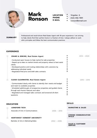 Template di design Real Estate skills and experience Resume