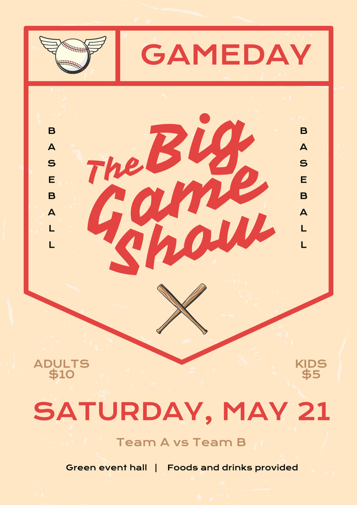 Designvorlage Baseball Game Show Announcement For Kids And Adults für Poster B2