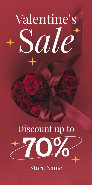 Valentine's Day Sale Announcement with Red Rose Bouquet Graphic Tasarım Şablonu