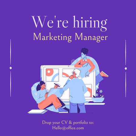 Modèle de visuel Annonce d'embauche d'une équipe de marketing professionnelle avec illustration - Instagram
