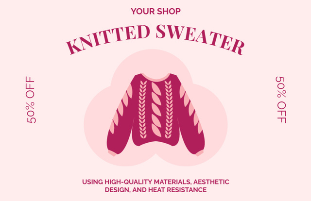 Knitted Sweaters Shop Thank You Card 5.5x8.5in Šablona návrhu