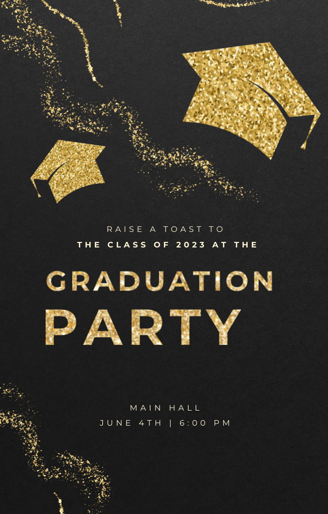 Designvorlage Graduation Party Announcement With Golden Students' Hats für Invitation 4.6x7.2in
