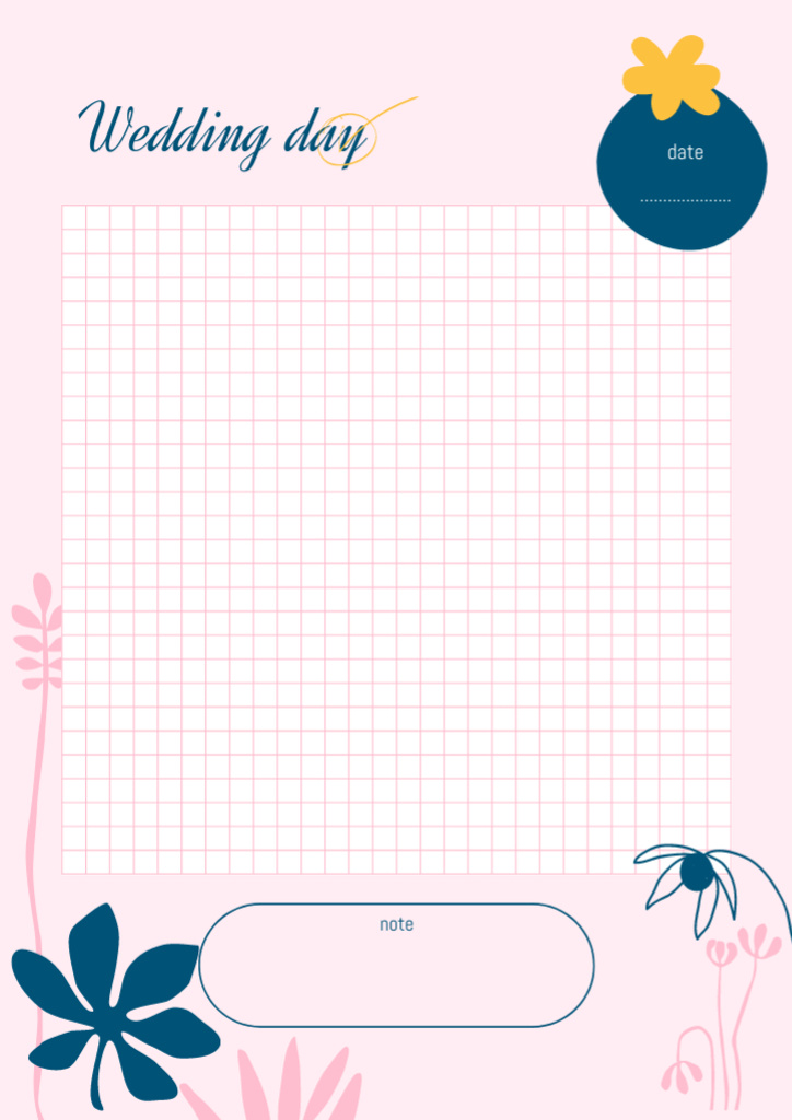 Wedding Day Planning with Cute Flower Illustrations Schedule Planner Modelo de Design