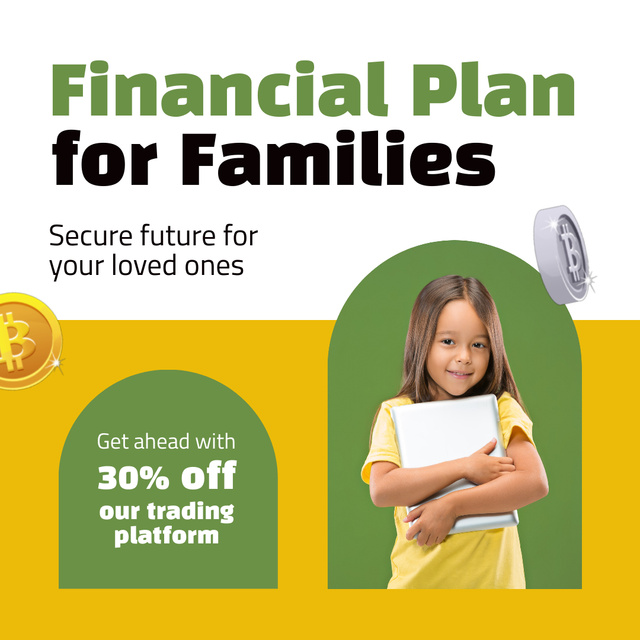 Financial Plan For Families And Discount On Trading Platform Animated Post Design Template
