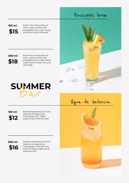 Ontwerpsjabloon van Menu van Summer Tropical Cocktails