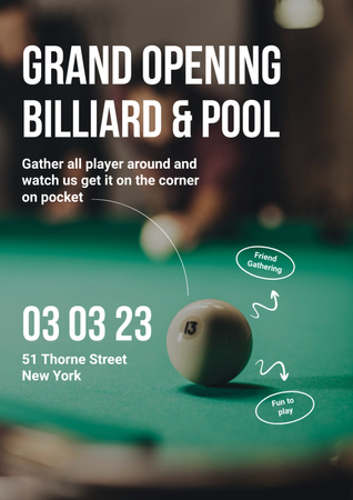 Billiards and Pool Tournament Announcement Poster A3 Design Template