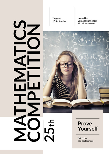 Thoughtful Girl on Mathematics Competition Poster A3 Design Template