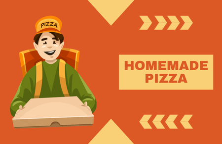 Template di design Offerta di servizio di consegna pizza fatta in casa in arancione Business Card 85x55mm
