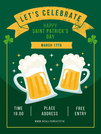 Pyhän Patrickin päivän juhlat olutmukien kera Poster US Design Template