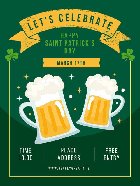 St. Patrick's Day Party with Mugs of Beer Poster US Design Template