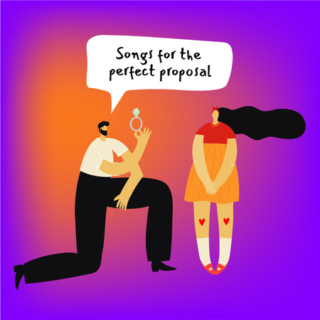 Cute Illustration of Man proposing to Woman Album Cover Design Template