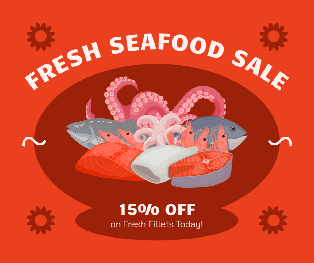 Ontwerpsjabloon van Facebook van Ad of Fresh Seafood Sale