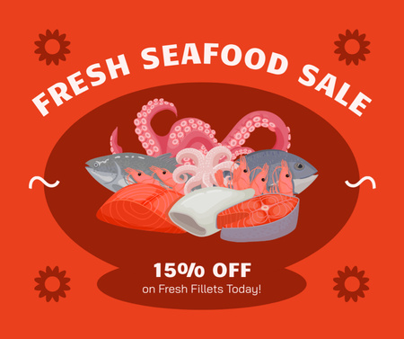 新鮮な魚介類のセールの広告 Facebookデザインテンプレート