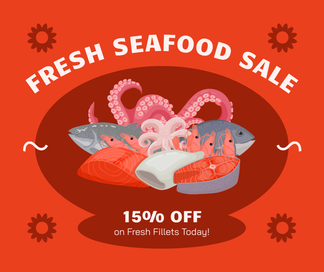 Ad of Fresh Seafood Sale Facebook Modelo de Design