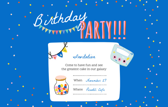 Template di design Illustrated Birthday Celebration Announcement With Decorations Invitation 4.6x7.2in Horizontal
