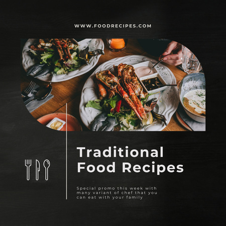 Traditional Food Recipies for Whole Family Instagram AD Design Template