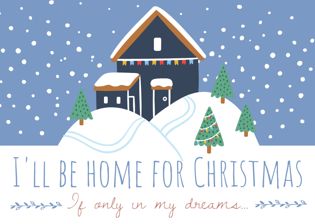Christmas Inspiration with Decorated House Card Design Template