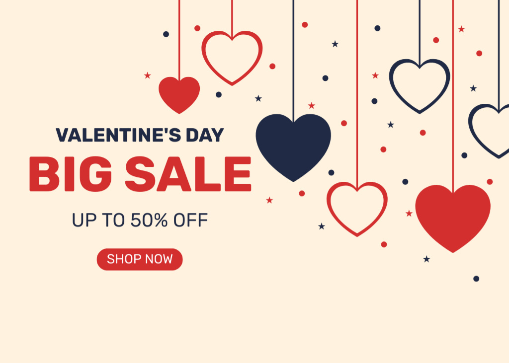Valentine's Day Sale Offer With Red and Black Hearts Postcard 5x7in – шаблон для дизайну