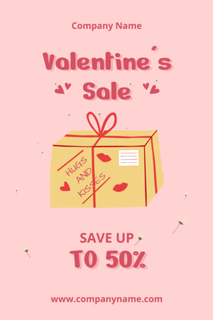Valentine's Sale Announcement with Parcel Post in Pink Postcard 4x6in Vertical Design Template
