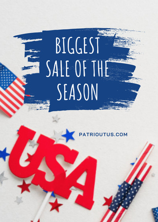 USA Independence Day Season Sale Announcement Postcard A6 Vertical Design Template